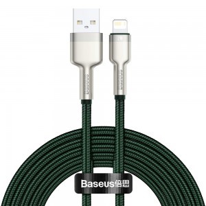 Baseus Cafule Metal nylon harisnyázott USB/ Lightning kábel 2.4A 2m zöld (CALJK-B06)