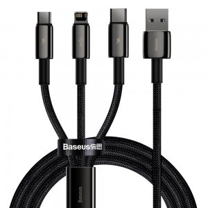 Baseus Tungsten USB - Lightning/ Micro USB/ USB Type-C kábel 3.5A 1.5m fekete (CAMLTWJ-01)