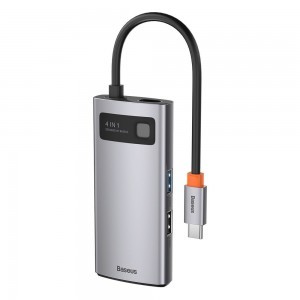 Baseus Metal Gleam 4in1 HUB USB Type-C - USB Type-C PD 100W / HDMI 4K 30Hz / 1x USB 3.2 Gen 1 / 1x USB 2.0 szürke (CAHUB-CY0G)
