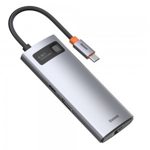 Baseus Metal Gleam 6in1 HUB USB Type-C - USB Type-C PD 100W / HDMI 4K 30Hz / 3x USB 3.2 Gen 1/ RJ45 1Gbps szürke (CAHUB-CW0G)