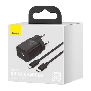 Baseus Super Si Hálózati töltő adapter QC + USB Type-C - Lightning 1m kábel 20W fekete (TZCCSUP-B01)