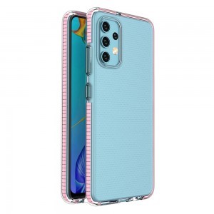 Samsung Galaxy A32 4G átlátszó TPU tok színes kerettel világos pink