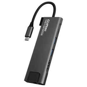 Cliptec USB HUB Adapter, USB Type-C Csatlakozással - 2xUSB 3.1 + USB Type-C + HDMI + RJ45 Aljzattal Szürke