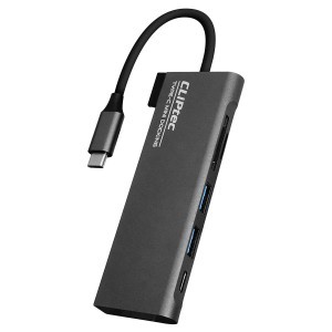 Cliptec USB HUB Adapter, USB Type-C Csatlakozással - 2xUSB 3.1 + USB Type-C + SD/ Micro SD kártyaolvasó Aljzattal Szürke