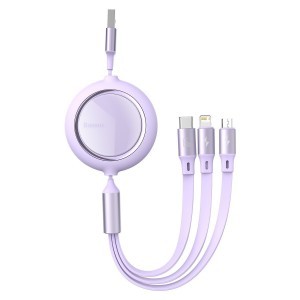 Baseus Bright Mirror 3in1 USB kábel szett - micro USB / Lightning / USB-C 66W 1.2m lila (CAMLC-MJ05)
