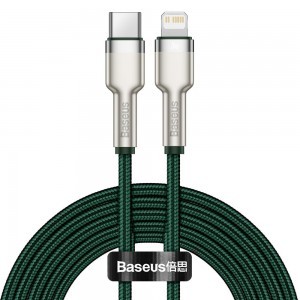 Baseus Cafule Metal nylon harisnyázott USB Type-C/ Lightning kábel PD 20W 2m zöld (CATLJK-B06)