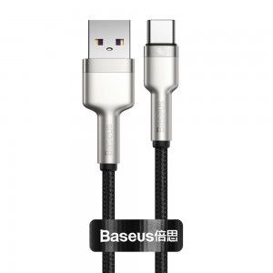 Baseus Cafule Metal nylon harisnyázott USB/ USB Type-C (10V / 4A) SCP kábel 40W 0,25m ezüst (CATJK-01)