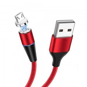 Mágneses USB - Micro USB kábel 3A 1m piros