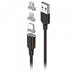 Forever Core 3in1 Mágneses kábel USB - Lightning + USB-C + microUSB 20W 1m fekete