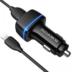Borofone BZ14 Univerzális autós töltő 2.4A 2x USB + Lightning kábel 1m fekete