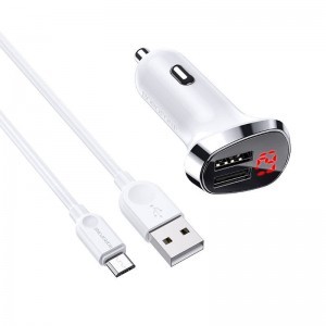 Borofone BZ15 Univerzális autós töltő LCD 2.4A 2x USB + Micro USB kábel 1m fehér