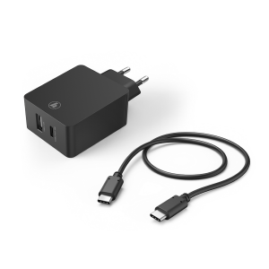 Hama Qualcomm® Quick Charge™ hálózati töltő USB Type-C és USB-A aljzattal Type-C kábel 1.5 m fekete