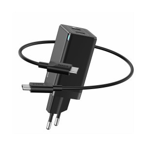 Baseus GaN Hálózati gyorstöltő adapter 45W 2x USB Type-C aljzat + Type-C kábel 60W, 3A, 1m