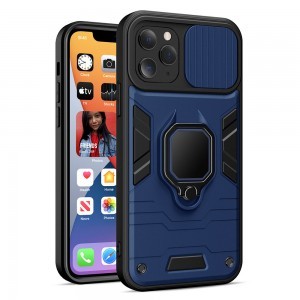 iPhone X / Xs Ring Lens tok kameralencse védővel és kihajtható támasszal sötétkék