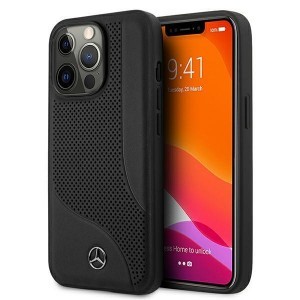 iPhone 13 Pro Max Mercedes Leather Perforated Area bőrtok fekete (MEHCP13XCDOBK)