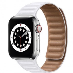Apple Watch 3/4/5/6/7/SE 38/40/41mm fehér Loop Leather bőr óraszíj mágneses