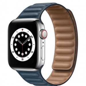 Apple Watch 4/5/6/7/8/SE/Ultra (42/44/45/49mm) sötétkék Loop Leather bőr óraszíj mágneses Alphajack