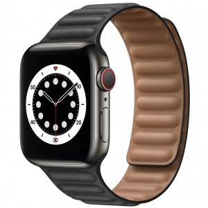 Apple Watch 3/4/5/6/7/SE 38/40/41mm fekete Loop Leather bőr óraszíj mágneses