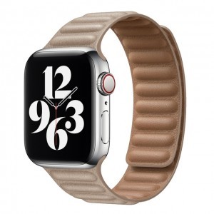 Apple Watch 4/5/6/7/8/SE/Ultra (42/44/45/49mm) khaki Loop Leather bőr óraszíj mágneses