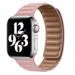 Apple Watch 4/5/6/7/8/SE/Ultra (42/44/45/49mm) rózsaszín Loop Leather bőr óraszíj mágneses