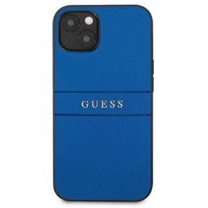 iPhone 13 Guess Saffiano Metal Logo Stripes tok kék (GUHCP13MPSASBBL)