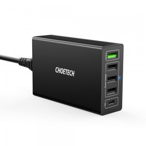 Choetech Hálózati töltő adapter 4x USB / 1x USB Type C 60W PD fekete (Q34U2Q-EU)