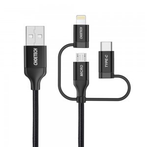 Choetech 3in1 MFI kábel USB - USB Type C / micro USB / Lightning (3A / 480 Mbps) 1.2m fekete (IP0030-BK)