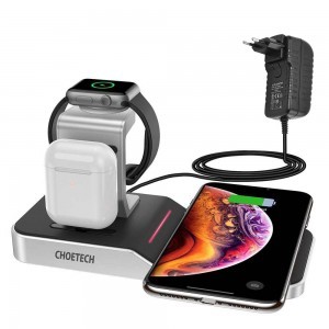 Choetech MFI Vezeték nélküli Qi töltő 4in1 Okostelefon / Apple Watch / AirPods 10W fekete (T316)