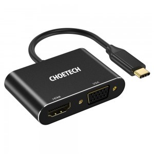 Choetech adapter splitter USB Type-C - HDMI 4K 60Hz és VGA 1080p 60Hz fekete (HUB-M17)