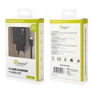 Reverse Micro USB 2A 2xUSB hálózati töltő adapter + 1m U21 kábel