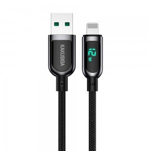 Kakusiga USB - Lightning kábel 12W 5A 1,2m LED digitális kijelző fekete