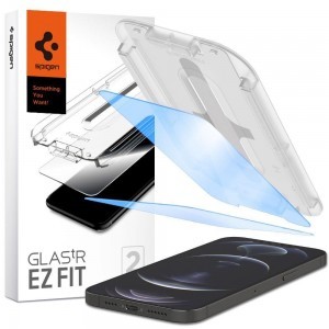 iPhone 13 Pro Max Spigen Glas.TR Antiblue EZ Fit 2 db kijelzővédő üvegfólia + felhelyezőkeret (AGL03379)