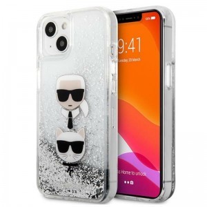 iPhone 13 Mini Karl Lagerfeld Liquid Glitter Karl és Choupette Head tok ezüst (KLHCP13SKICGLS)