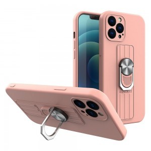 iPhone 13 mini Ring Szilikon tok kihajtható támasszal rózsaszín