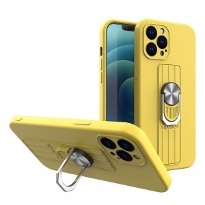 iPhone 13 mini Ring Szilikon tok kihajtható támasszal citromsárga