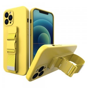 iPhone 13 Pro Max Rope TPU gél tok pánttal citromsárga