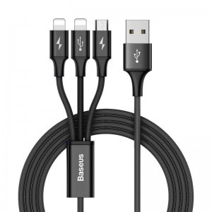 Baseus Rapid 3 az 1-ben USB - Micro USB, 2xLightning kábel 3A 1,2 m fekete