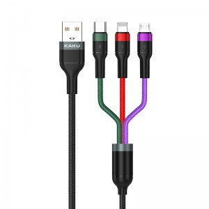 Kaku Yatu 3in1 kábel USB - Lightning, Micro USB, USB Type-C 3.2A 1.2m fekete