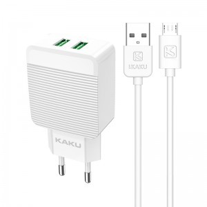 Kaku Hayoi Hálózati töltő adapter 2x USB - 12W 2.4A + Micro USB kábel fehér