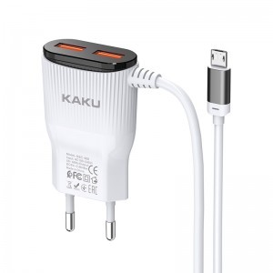 Kaku Hongtai Hálózati töltő adapter 2x USB - 2.4A integrált Micro USB kábellel fehér