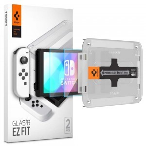 Nintendo Switch OLED Spigen 2x Glas.TR EZ Fit kijelzővédő üvegfólia + felhelyezőkeret (AGL03829)