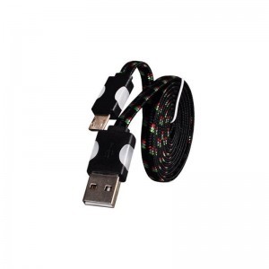Micro USB harisnyázott kábel LED világítással 1m fekete