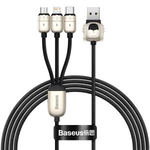 Baseus Cable Year Of The Tiger 3in1 - USB - USB Type C/ Lightning/ Micro USB - 3.5A 1.2m fekete