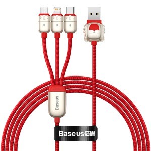 Baseus Cable Year Of The Tiger 3in1 - USB - USB Type C/ Lightning/ Micro USB - 3.5A 1.2m piros