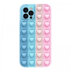 iPhone 13 Pro Szíves POP IT telefontok - Color 1 - kék, világoskék, pasztel rózsaszín, rózsaszín színben