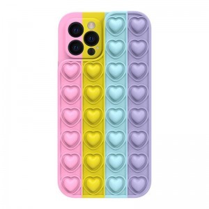 iPhone 12 Pro Szíves POP IT telefontok - Color 3 - rózsaszín, sárga, kék, lila