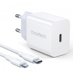 Choetech USB fali töltő adapter Type C 20W tápellátás + USB C - Lightning kábel 1,2m fehér (PD5005)