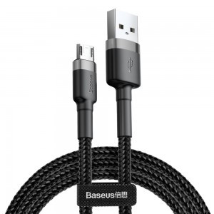 Baseus Cafule Nylon harisnyázott USB / micro USB kábel QC3.0 2.4A 1 m fekete-szürke