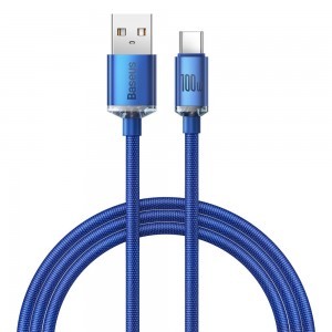 Baseus Crystal Shine gyors töltős adat kábel USB Type A - USB Type C 100W 1,2m kék
