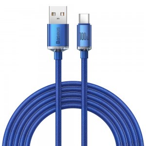 Baseus Crystal Shine gyors töltős adat kábel USB Type A - USB Type C 100W 2m kék